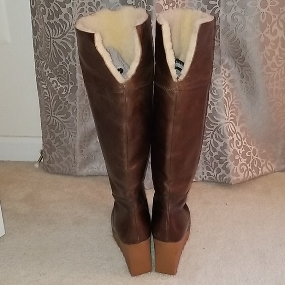 Michael Kors Brown Leather Wedge Boots New - Picture 3 of 12